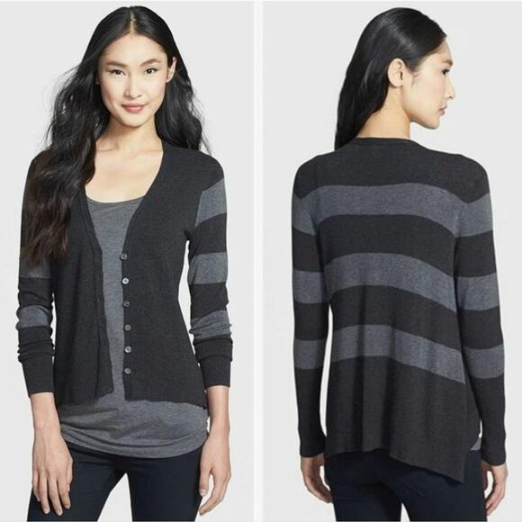 Eileen Fisher Cardigan Striped Sweater Button Front Normcore Momcore Minimal L - Picture 1 of 14